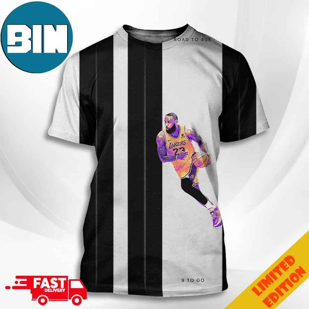 9 To Go Road To 40K Road To King 40K Points For LeBron James Los Angeles Lakers NBA 3D T-Shirts