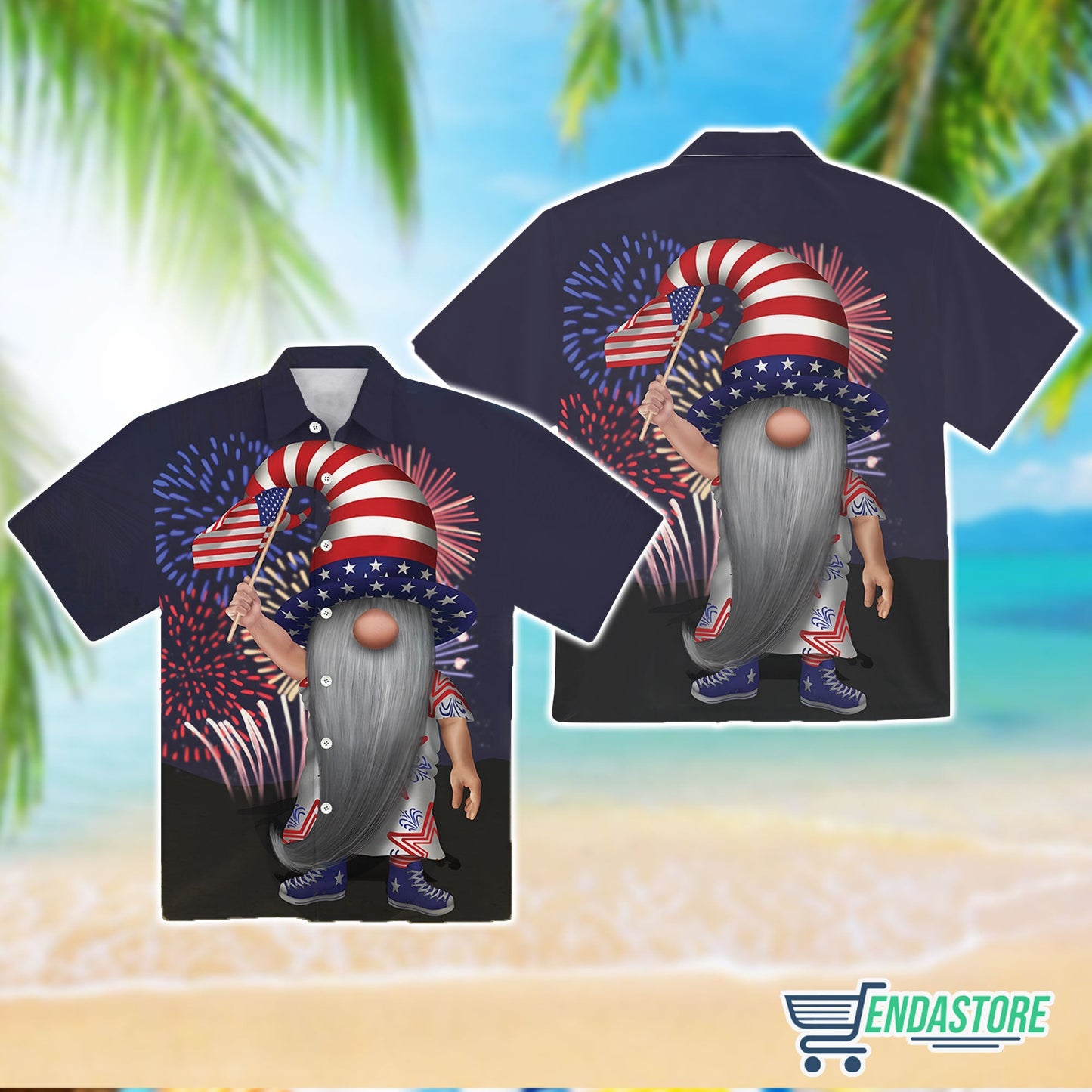 American Flag Gnome Short Sleeve Hawaiian T-Shirt