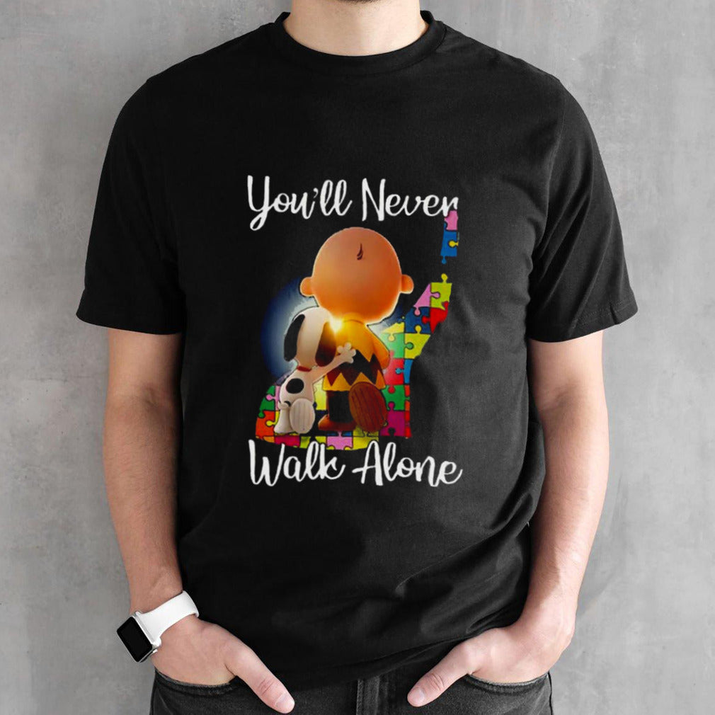 Autism Awareness Snoopy Peanuts Yous’ll Never Walk Alone 2024 T-shirts