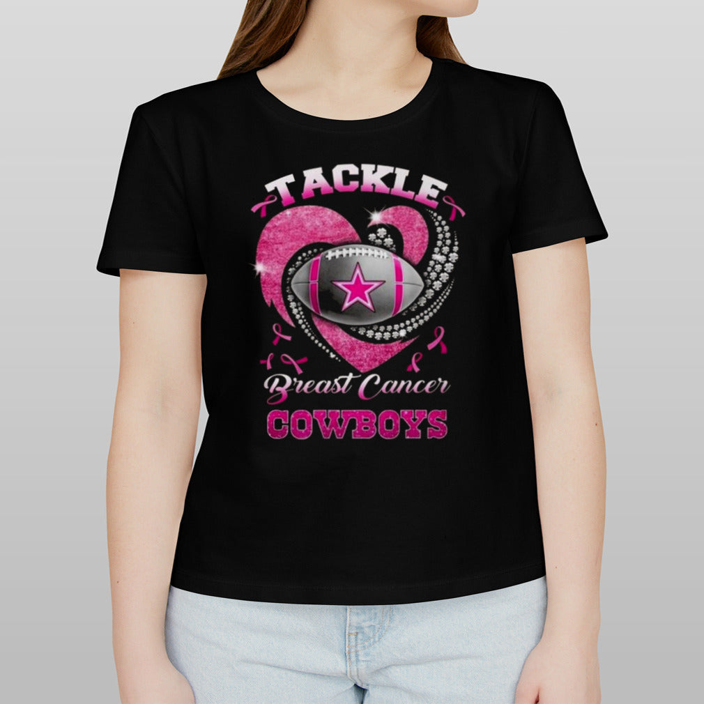 Dallas Cowboys Team Football Tackle Breast Cancer Pink Heart T-shirt
