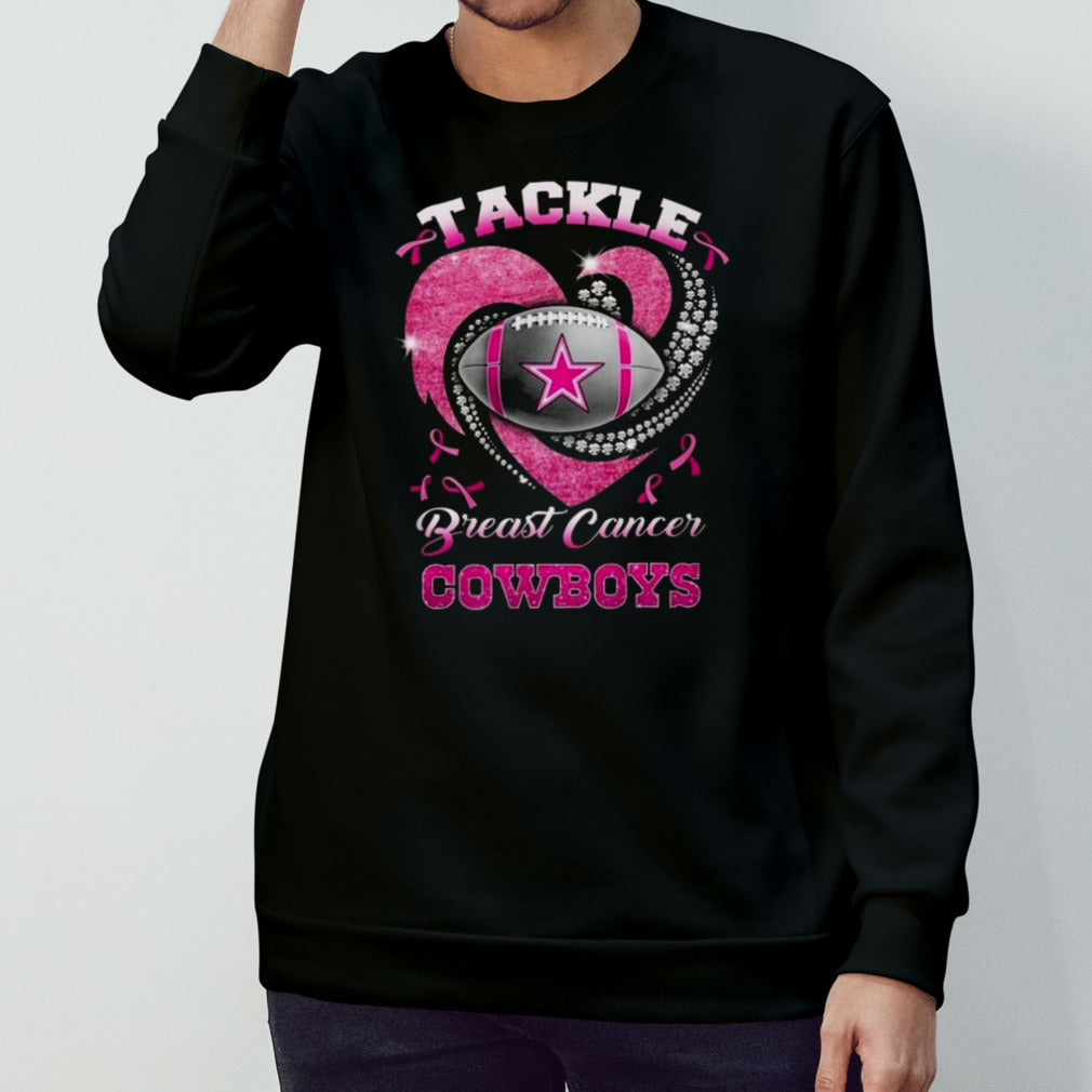 Dallas Cowboys Team Football Tackle Breast Cancer Pink Heart T-shirt