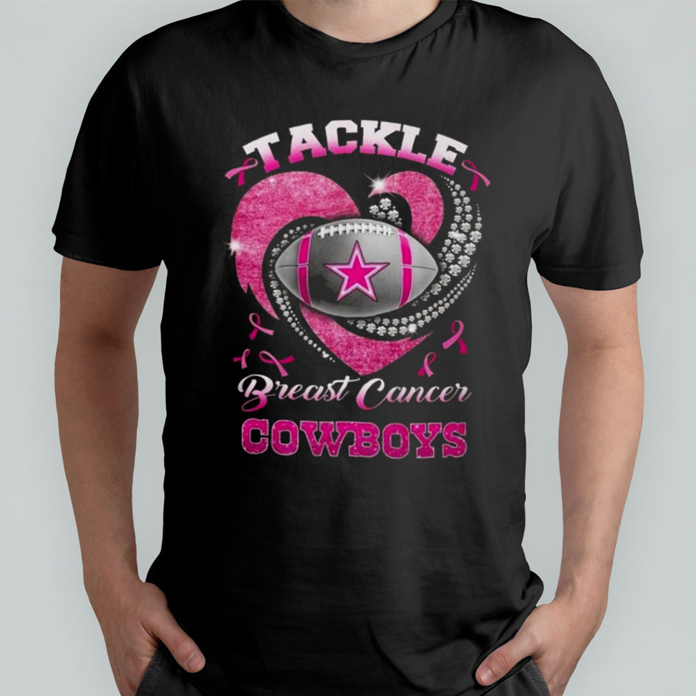Dallas Cowboys Team Football Tackle Breast Cancer Pink Heart T-shirt