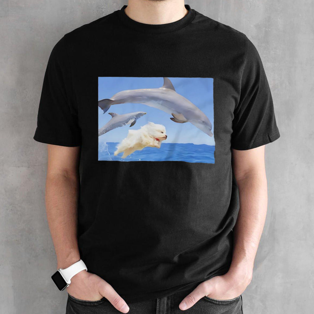 Dog swims with dolphins shirt