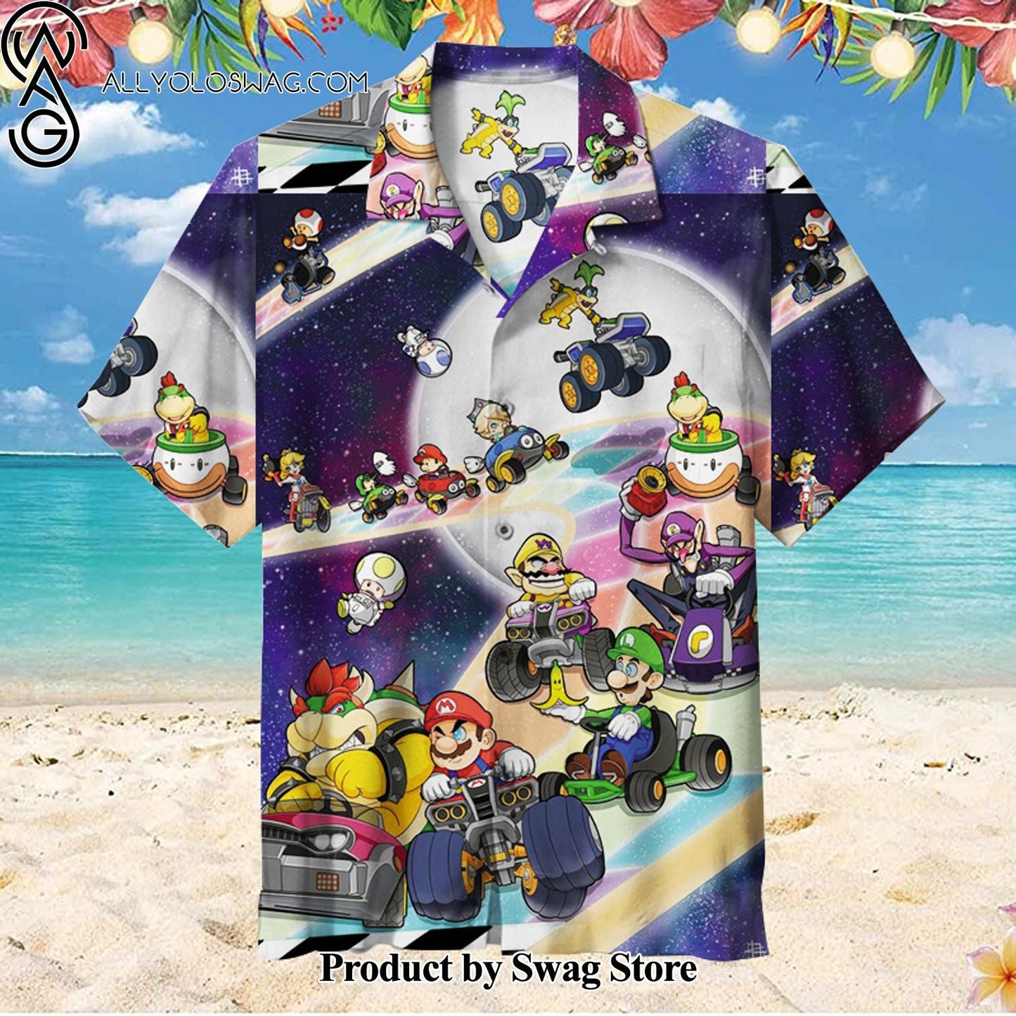 Mario Kart Rainbow Road Authentic Aloha Hawaiian Shirt