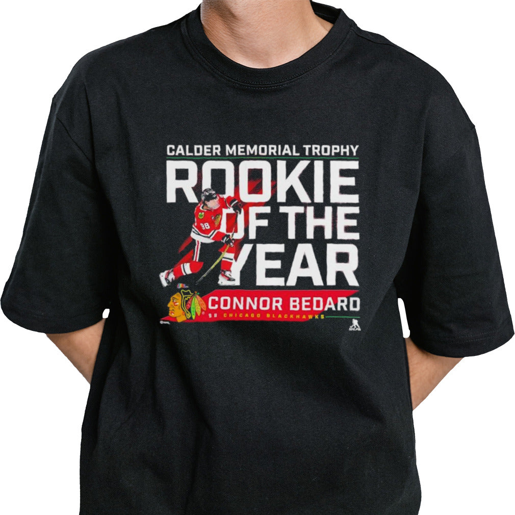 NHL Connor Bedard 98 Chicago Blackhawks 2024 Calder Memorial Trophy Winner Shirt