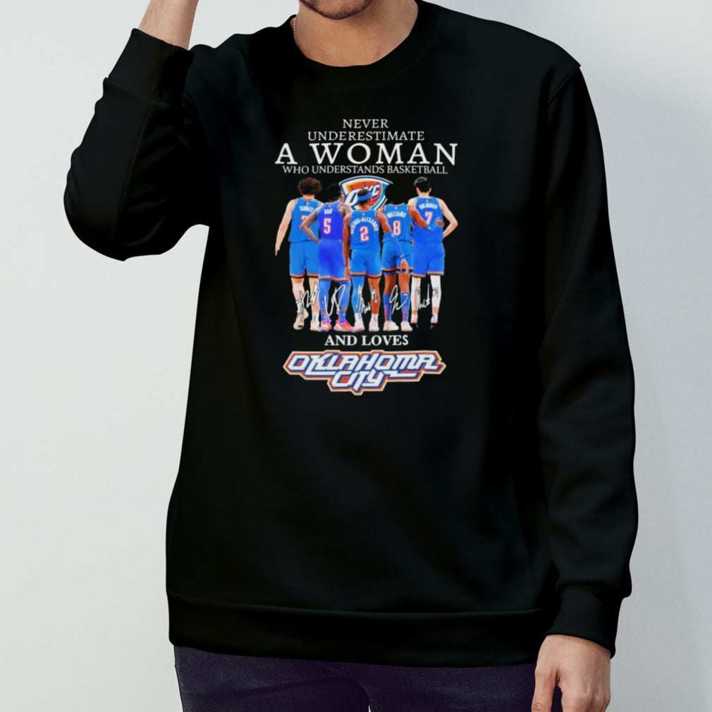 Never Underestimate A Woman Who Understands Basketball And Loves Oklahoma City Thunder 2024 Signatures Shirts
