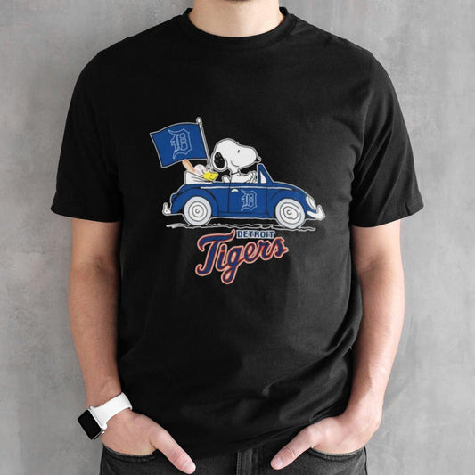 Peanuts Snoopy And Woodstock On Car Detroit Tigers 2024 Shirts