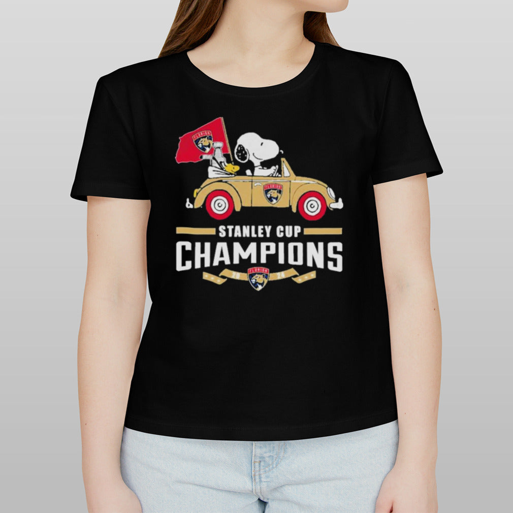 Peanuts Snoopy And Woodstock On Car Florida Panthers Stanley Cup 2024 Champions shirt