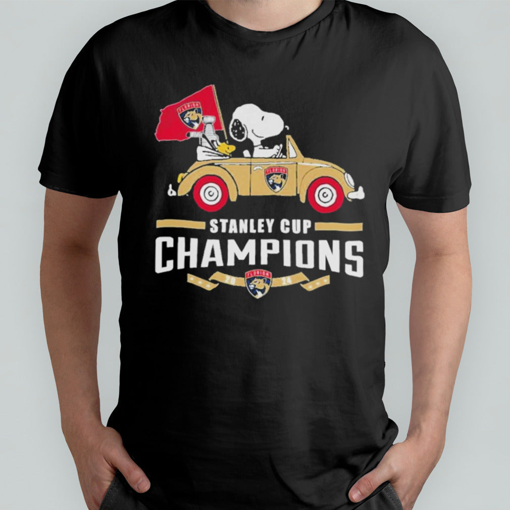 Peanuts Snoopy And Woodstock On Car Florida Panthers Stanley Cup 2024 Champions shirt