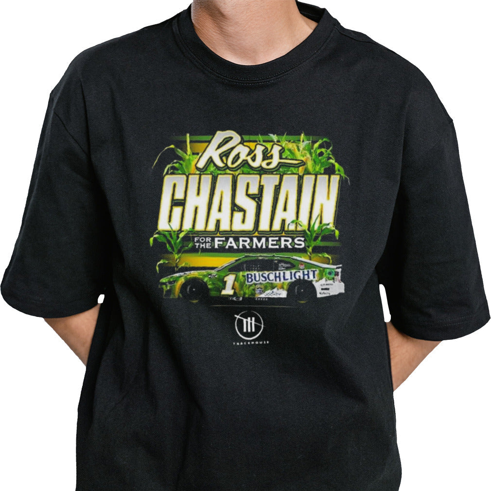 Ross Chastain For The Farmers Trackhouse Racing Team Collection Black Busch Light Car T-shirt