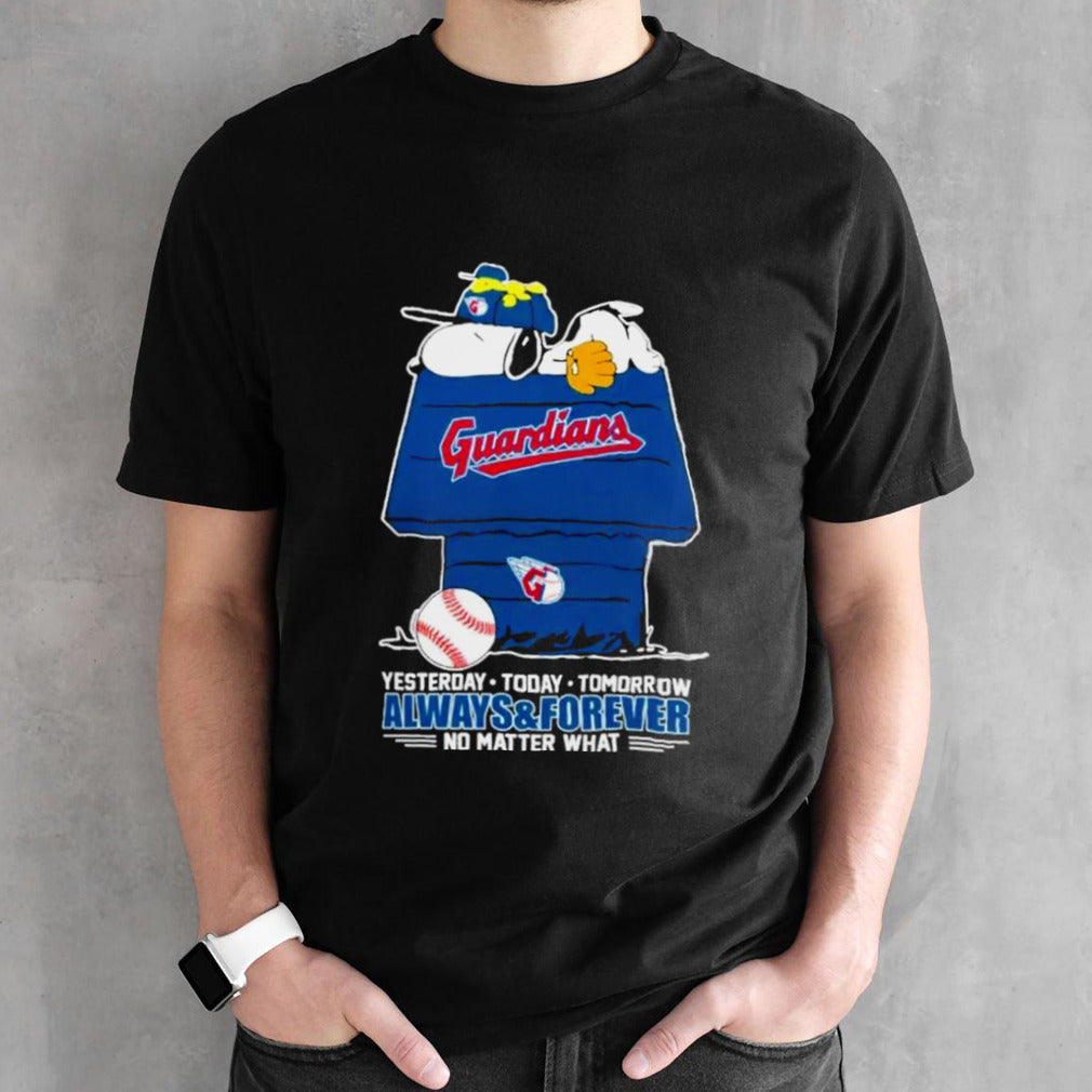Snoopy And Woodstock Cleveland Guardians Yesterdays, Todays, Tomorrow Always And Forever No Matter What T-shirts
