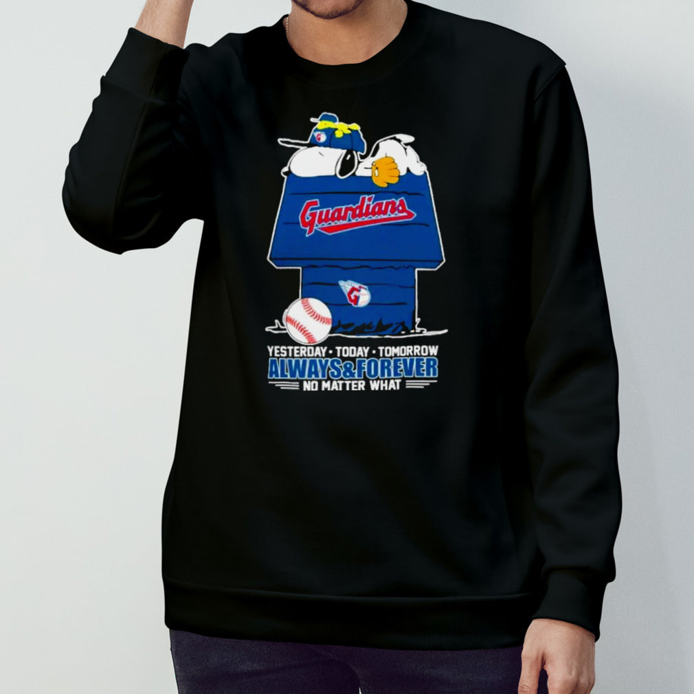 Snoopy And Woodstock Cleveland Guardians Yesterdays, Todays, Tomorrow Always And Forever No Matter What T-shirts