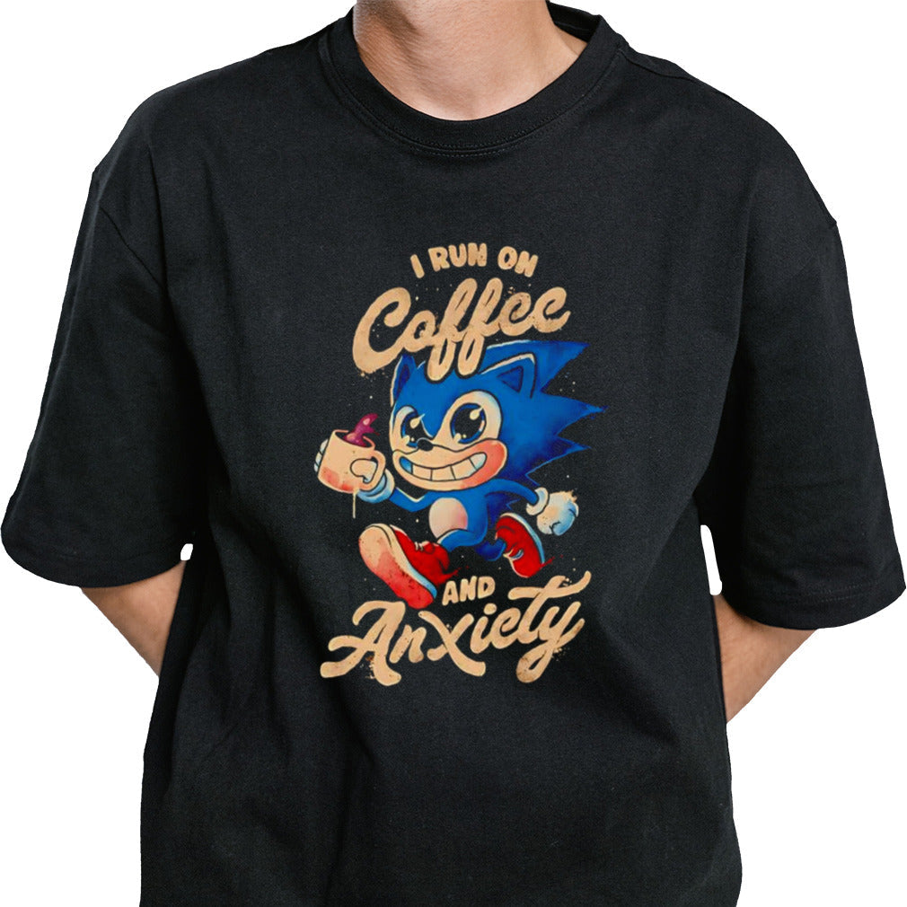Sonic the Hedgehog i run on coffee and anxiety shirt
