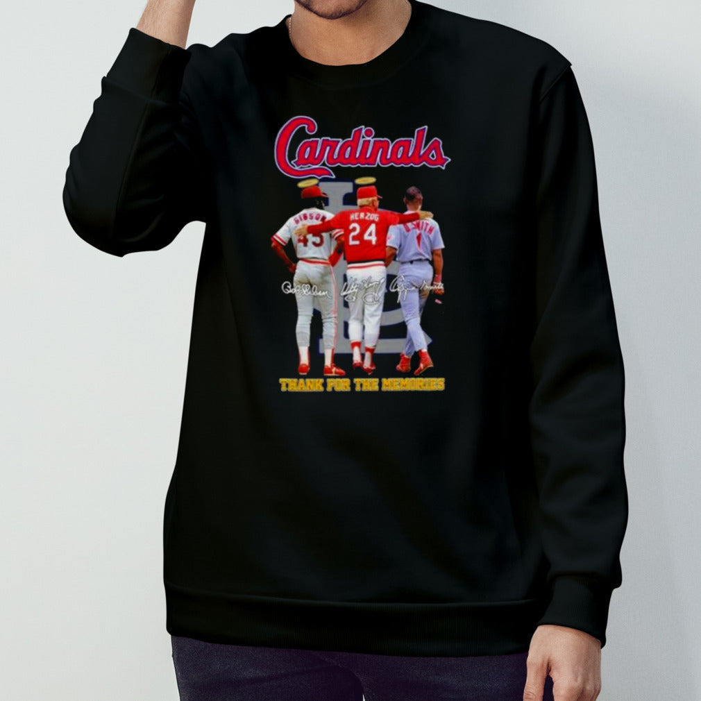 St Louis Cardinals Gibson Herzog And O. Smith Thank You For The Memories Signatures Shirt