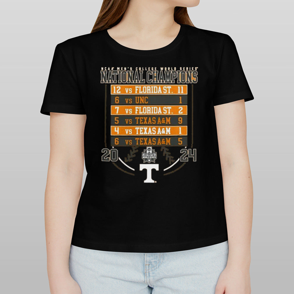 Tennessee Volunteers 2024 NCAA Men’s Baseball College World Series Champions Schedule Scores T shirt
