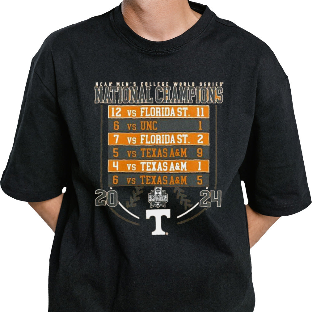 Tennessee Volunteers 2024 NCAA Men’s Baseball College World Series Champions Schedule Scores T shirt