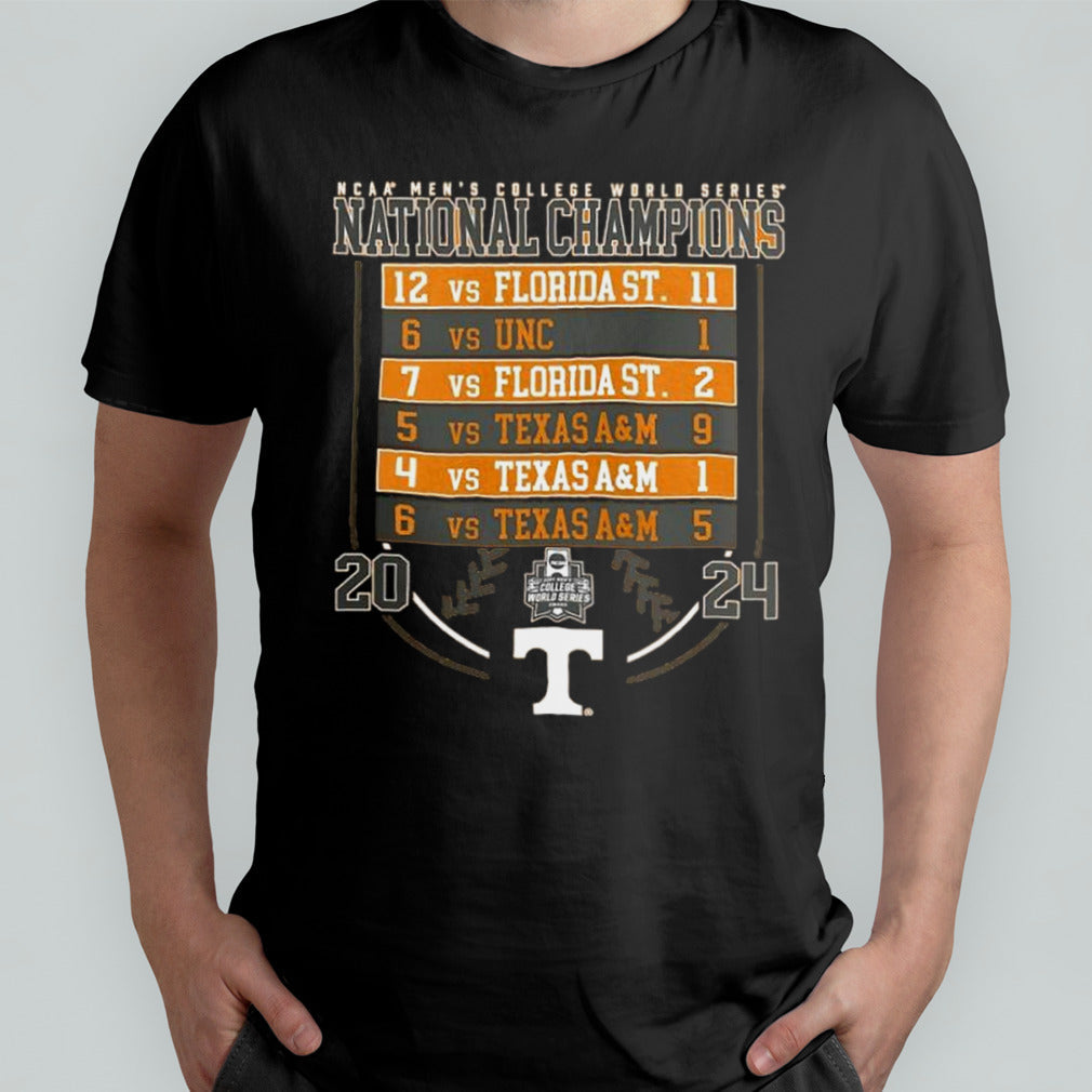Tennessee Volunteers 2024 NCAA Men’s Baseball College World Series Champions Schedule Scores T shirt