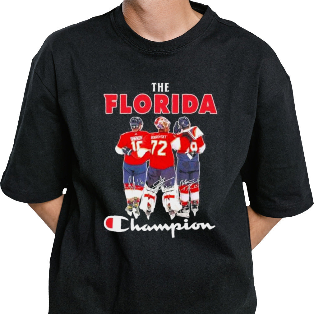 The Florida Panthers Champion Aleksander Barkov Sergei Bobrovsky And Matthew Tkachuk Signatures Shirt