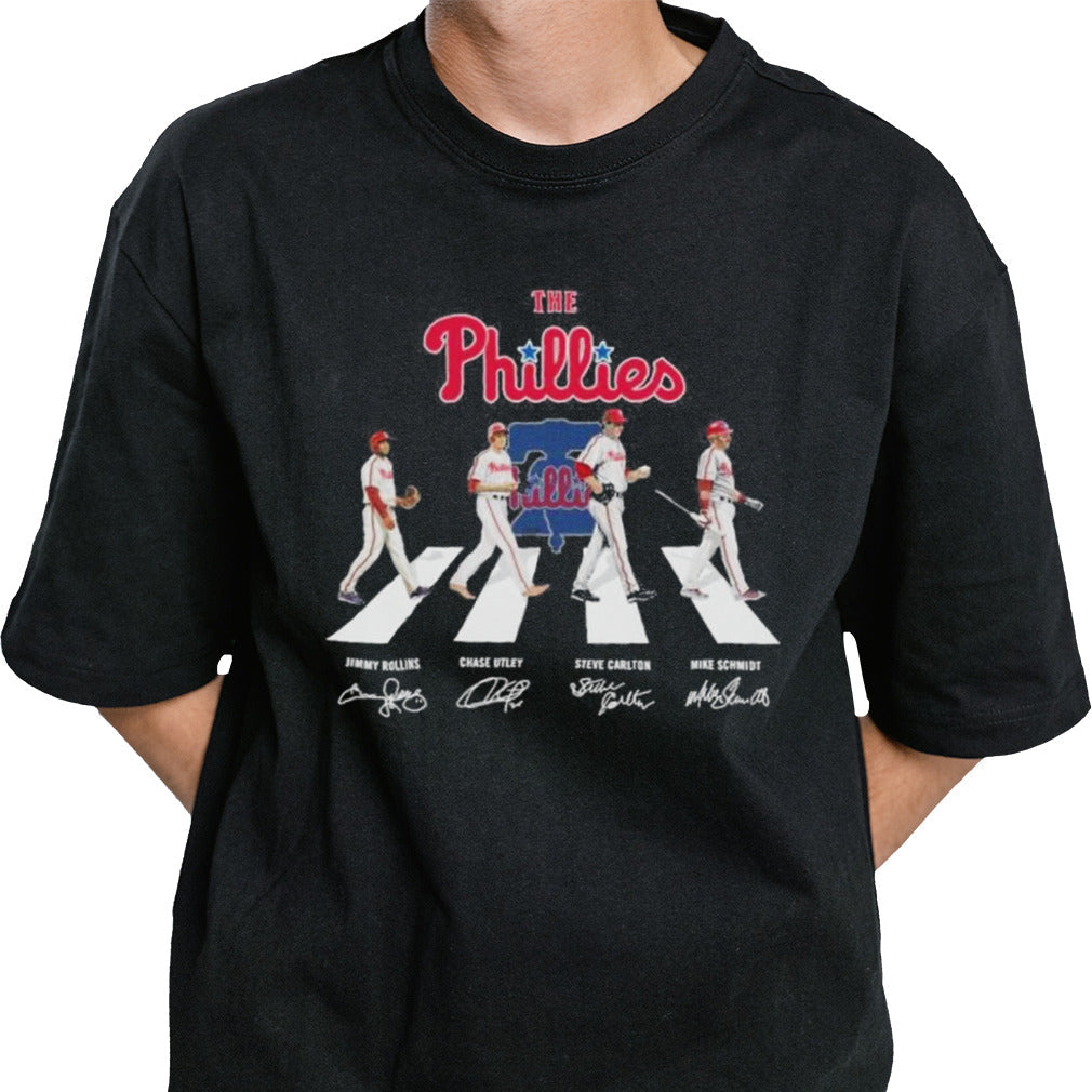 The Phillies Abbey Road Jimmy Rollins Chase Utley Steve Carton And Mike Schmidt Signatures Shirt