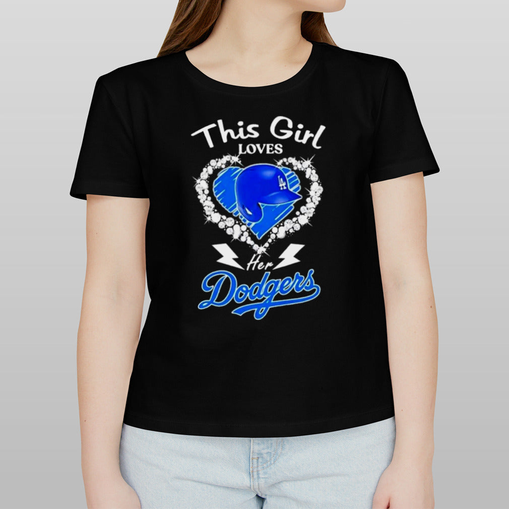 This Girl Loves Her Los Angeles Dodgers Baseball Helmet Heart Shirt
