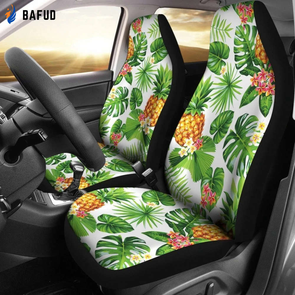 Aloha Hawaiian Pineapple Pattern Print Car Seat Covers For Fan Gifts Set 2 Universal Fit - Bafud