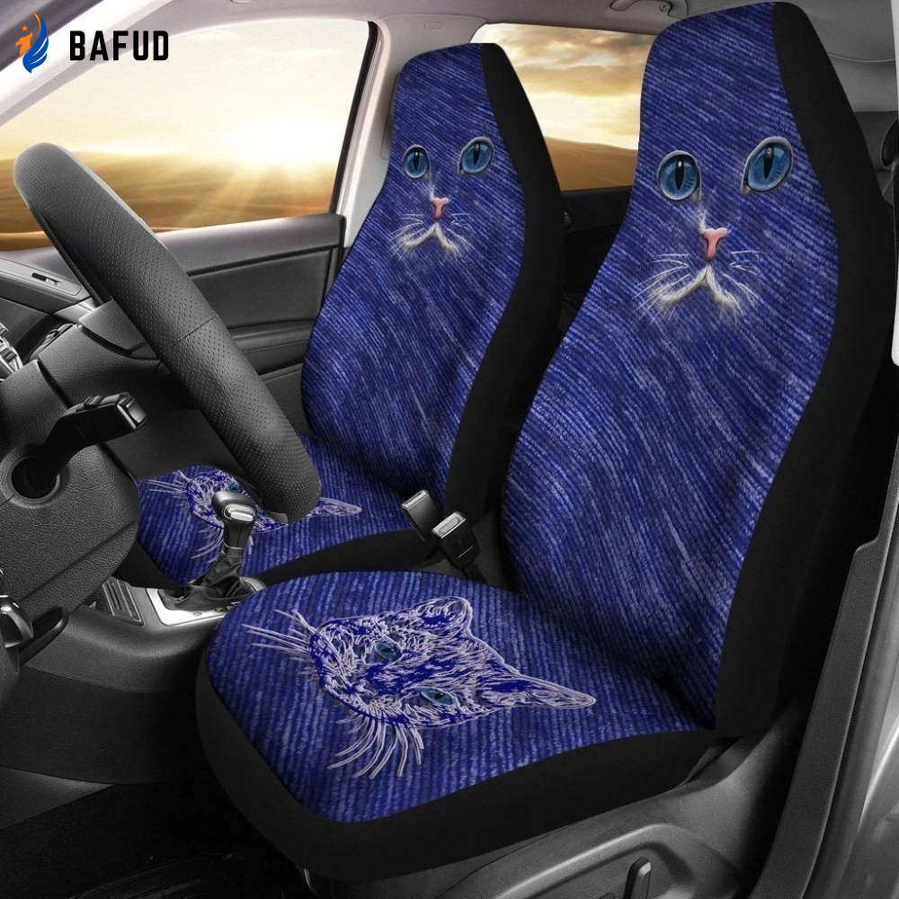 Blue Cat Eyes Car Seat Covers For Fan Gifts Amazing Gift Cat Lover - Bafud