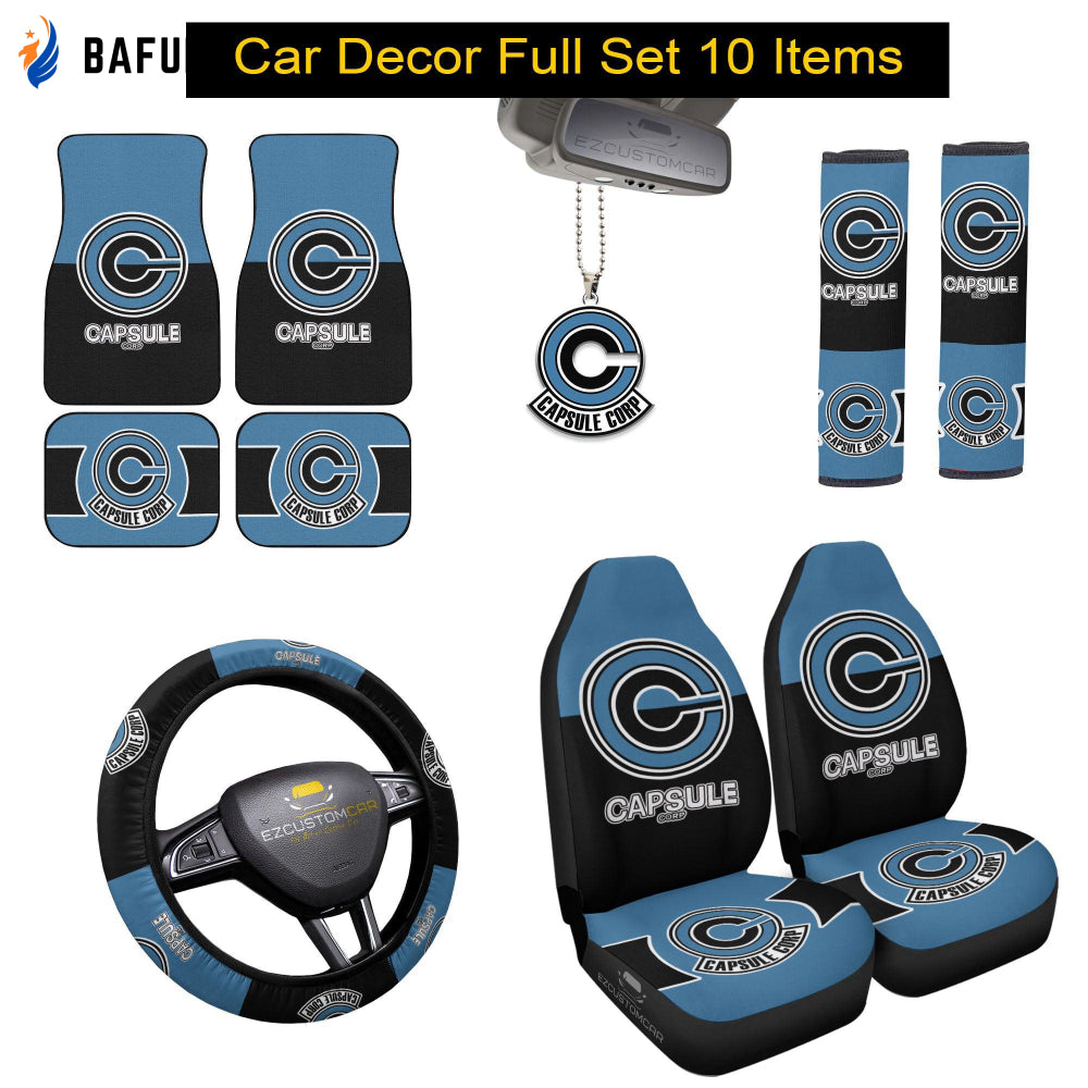 Capsule Corp Dragon Ball Z Car Mats x Car Seat Covers For Fan Gifts Set Anime Car Decoration - Bafud
