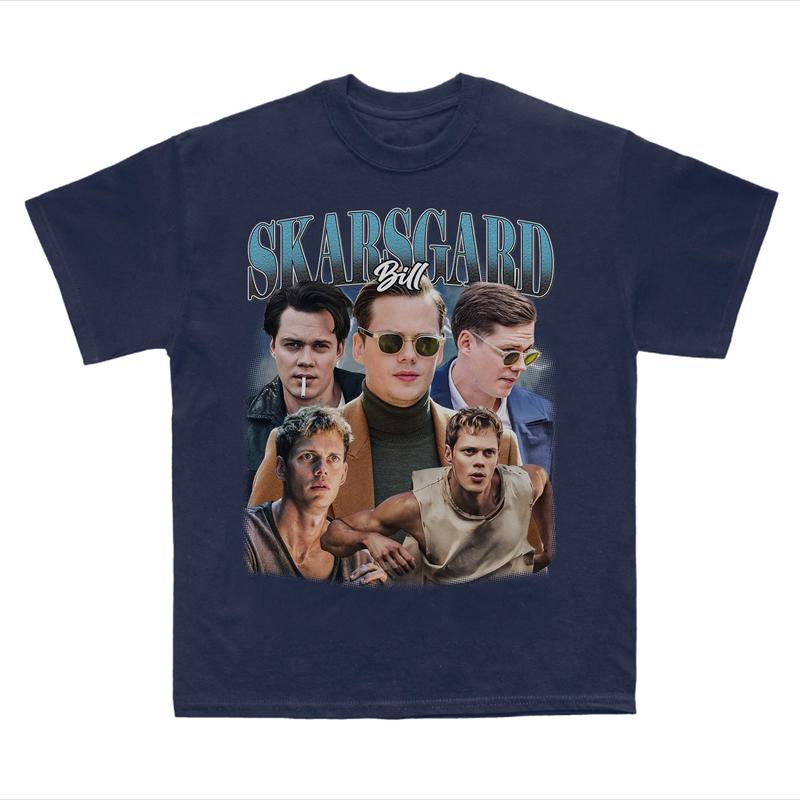 Vintage Bill Skarsgård Shirt - Homage Shirt Unisex Pennywise Clown Graphic Tee, Gift Bill Skarsgård Gift For Movies Lovers Casual
