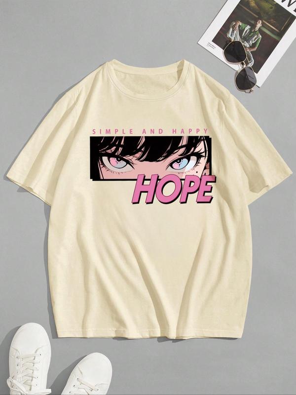 Men's Letter & Anime Cartoon Figure Print Drop Shoulder Tee, Regular Fit Casual Short Sleeve Round Neck T-Shirt for Summer, Men's Streetwear Top for Daily Wear, Graphic Tees, Summer Clothes