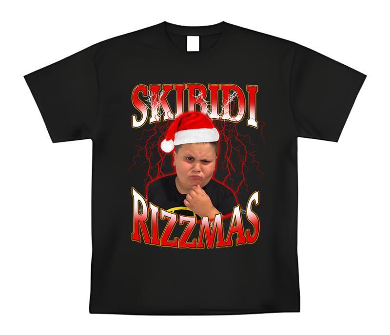 Skibidi Rizzmas Meme The Rizzler T-Shirt - Meme T-Shirt, Crew Neck, Slight Stretch, Breathable & Wear-Resistant, All-Season Short Sleeve Tee, Perfect