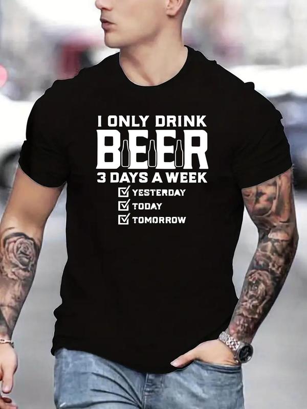 Men's Regular Fit Letter Print Round Neck Tee, Crew Neck Short Sleeve T-shirt, Summer Clothes, Casual Comfy Streetwear for Summer, Graphic Tees, Comfort Menswear