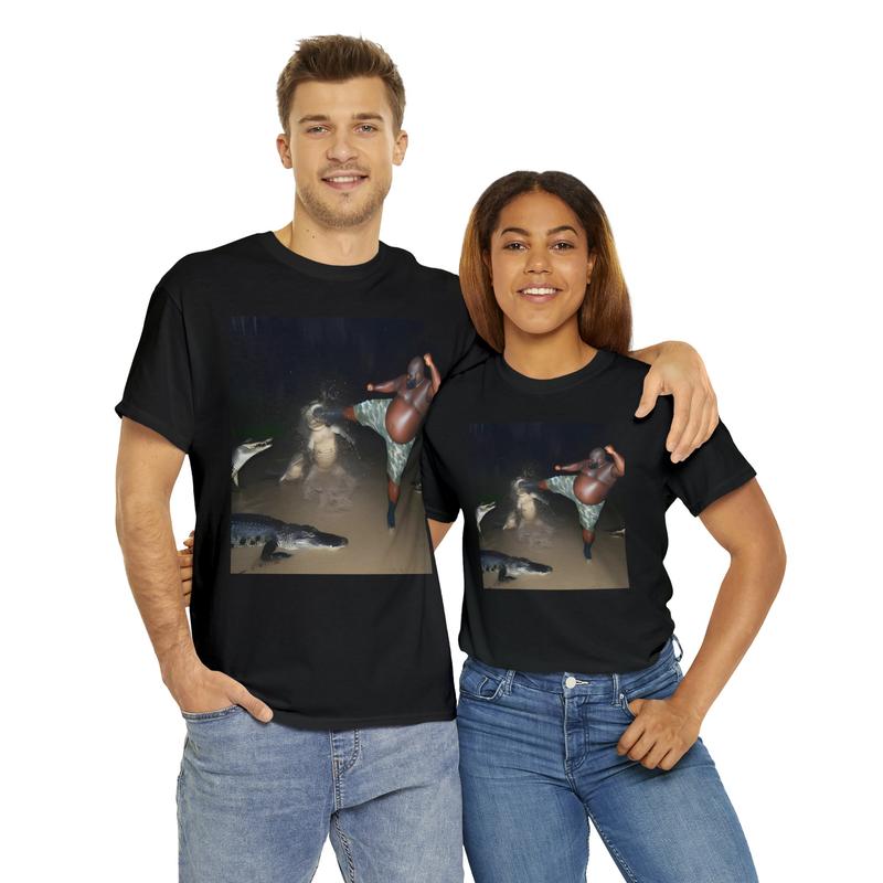 Man Kick Alligator In Swamp Shirt Tee Gator Crocodile Funny Viral Meme sweater and hoodie