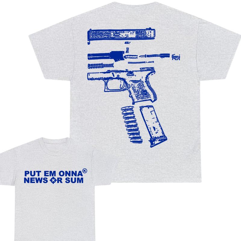 PUT EM ONA NEWS OR SUM - DOUBLE SIDE T-SHIRT , T-shirt for men , gift For men , For Her , For Him Cotton Menswear