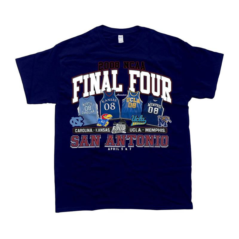 Vintage 2008 NCAA Final Four San Antonio T-Shirt Carolina Kansas UCLA Memphis Top Unisex Cotton Menswear Retro football fan Tshirt Streetwear