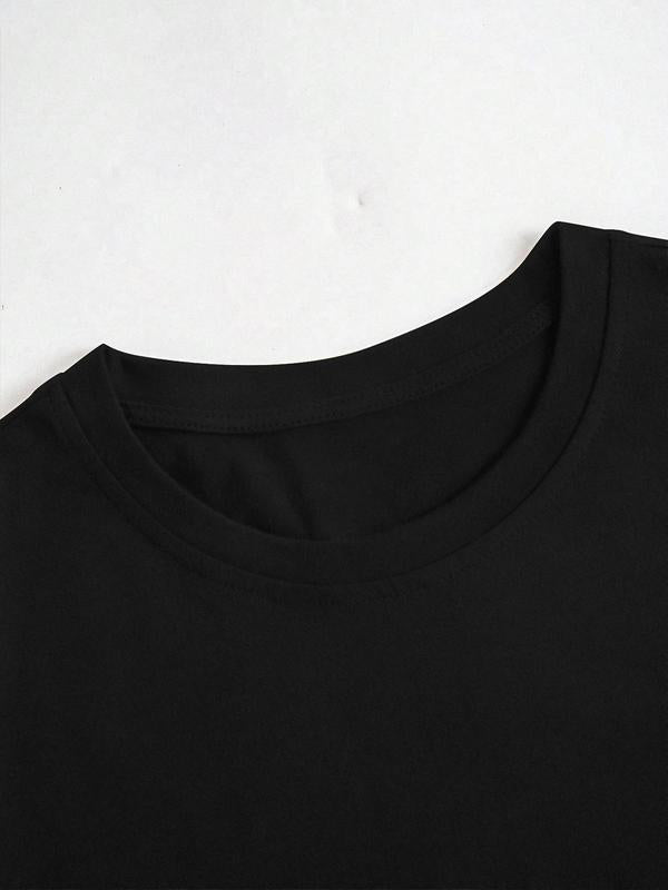 Women's Letter & Skull Print Drop Shoulder Tee, Back To School Outfits, Casual Round Neck Half Sleeve T-Shirt for Daily Vacation Outdoor, Ladies Summe
