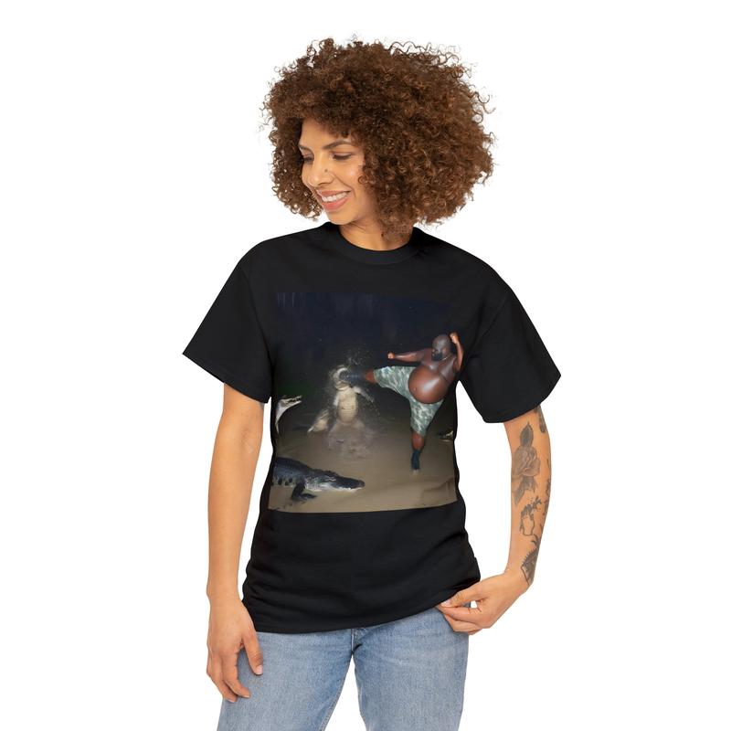 Man Kick Alligator In Swamp Shirt Tee Gator Crocodile Funny Viral Meme sweater and hoodie