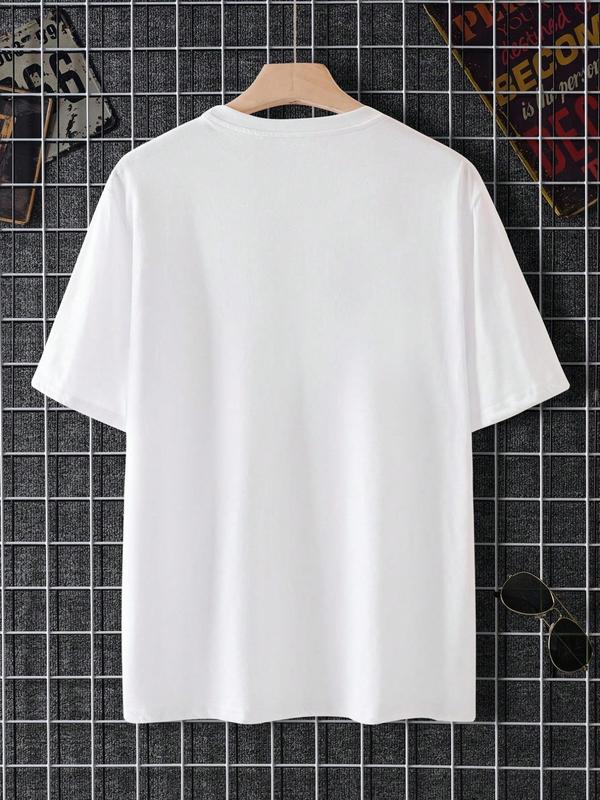 Men's Letter Print Round Neck Tee Summer Clothes, Regular Fit Casual Short Sleeve Crew Neck T-Shirt for Summer, Graphic Tees, Fashion Men's Streetwear for Daily Wear