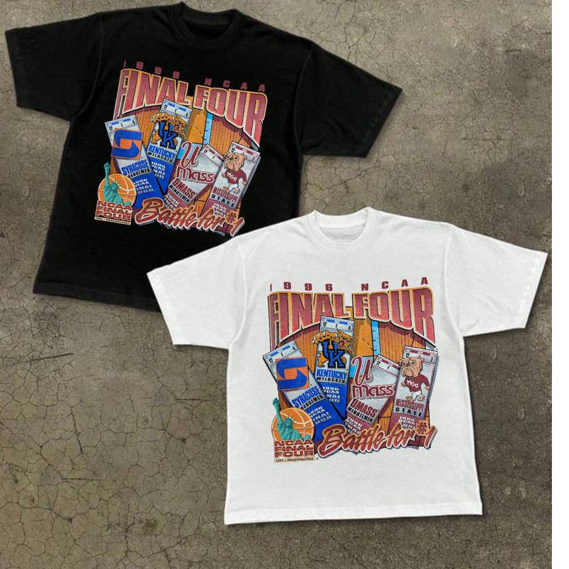 Vintage Final Four Salem NCAA 1996 Kentucky Syracuse UMass Misissippi T-Shirt Cotton Short-sleeve Retro Streetwear Tshirt Menswear Top