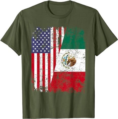 MEXICAN ROOTS Half American Flag MEXICO T-Shirt