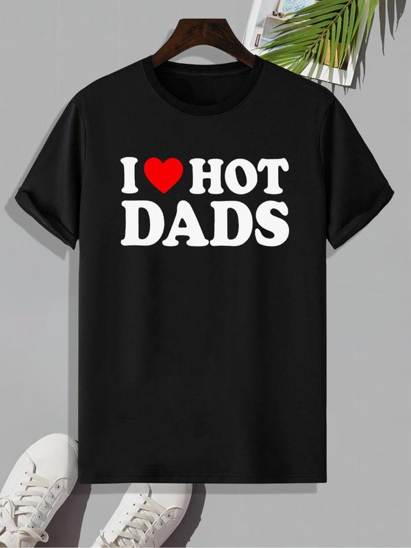 Men's Heart & Letter Print Round Neck Tee, Casual Summer Short Sleeve T-shirt, Streetwear Regular Fit, Men’s Graphic Daily Staple Wear