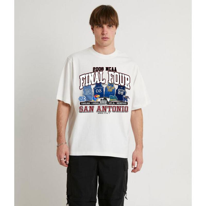 Vintage 2008 NCAA Final Four San Antonio T-Shirt Carolina Kansas UCLA Memphis Top Unisex Cotton Menswear Retro football fan Tshirt Streetwear