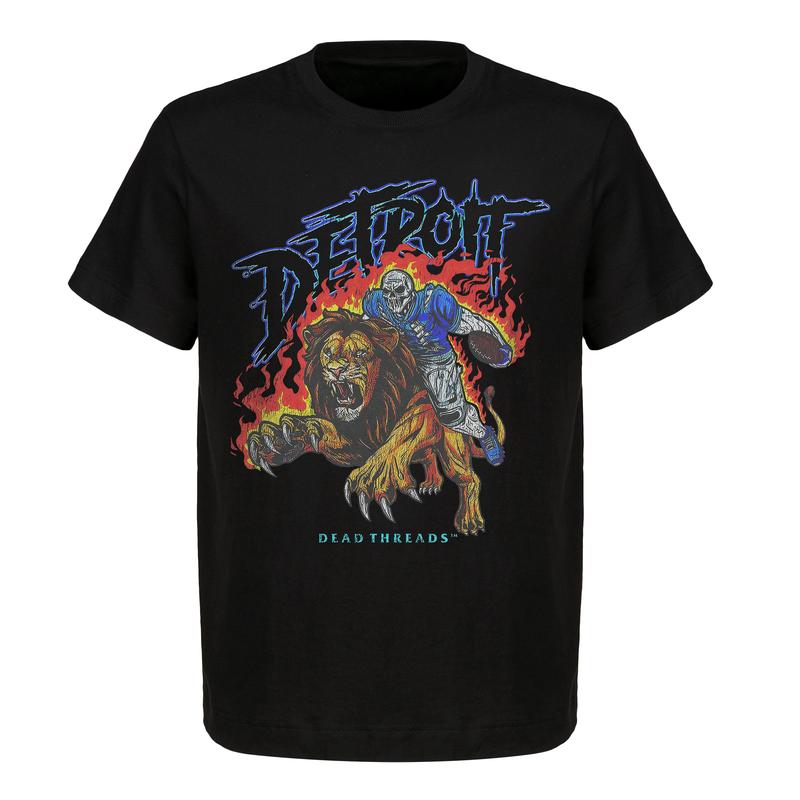 Detroit Football Deadman Riding Lion Graphic T-Shirt – Heavy Cotton, Retro Menswear & Womenswear American Football Limited Edition