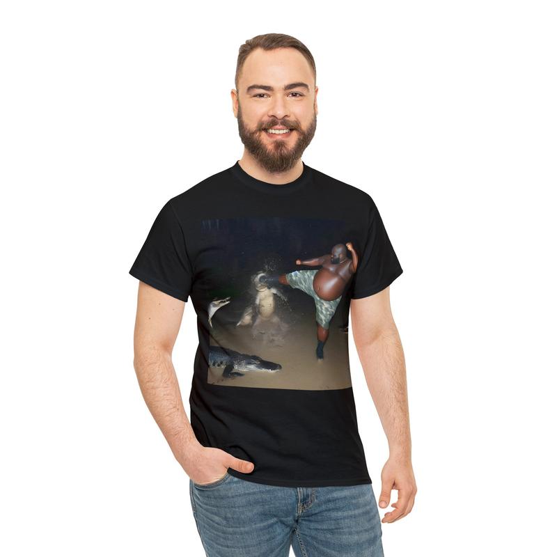 Man Kick Alligator In Swamp Shirt Tee Gator Crocodile Funny Viral Meme sweater and hoodie