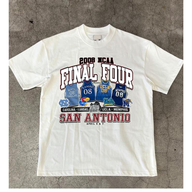 Vintage 2008 NCAA Final Four San Antonio T-Shirt Carolina Kansas UCLA Memphis Top Unisex Cotton Menswear Retro football fan Tshirt Streetwear