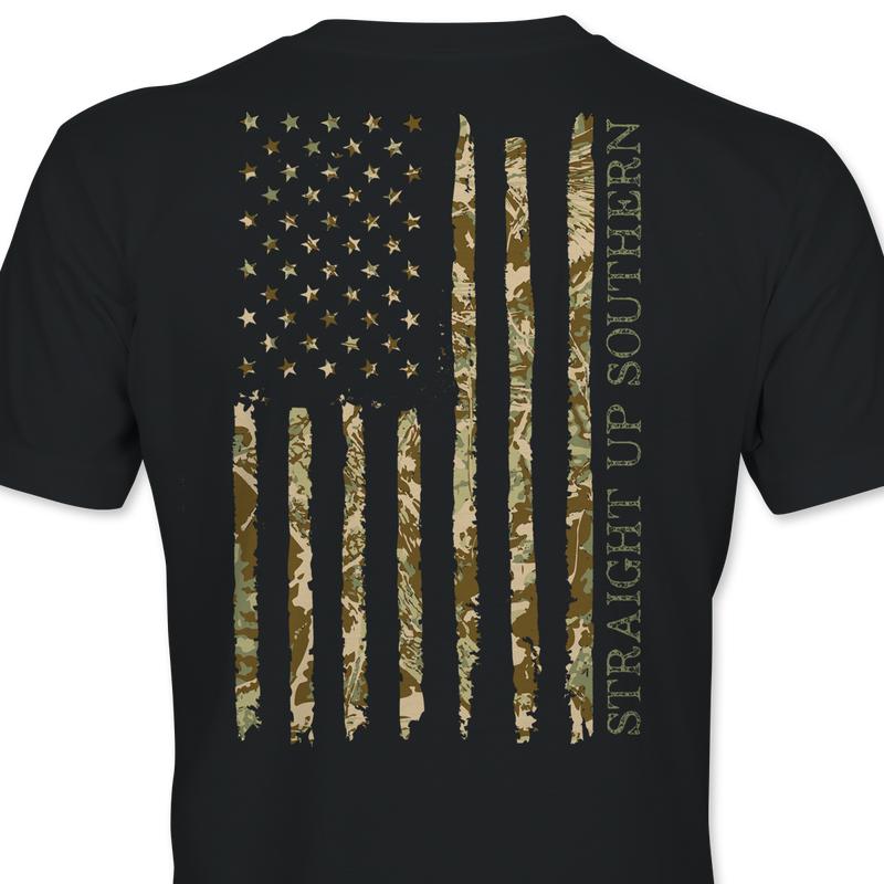 US Camo Flag - Camouflage American Flag T-Shirt - Black