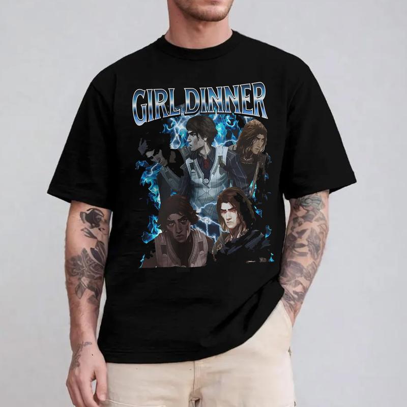 Girl Dinner Viktor Arcane Blue Vintage T-Shirt, League of Legends Shirt Anime ,Gift For Movies Lovers Casual Clothing Fabric Menswear Top Sweatshirts