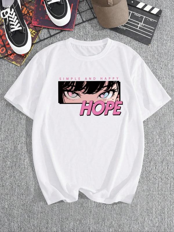 Men's Letter & Anime Cartoon Figure Print Drop Shoulder Tee, Regular Fit Casual Short Sleeve Round Neck T-Shirt for Summer, Men's Streetwear Top for Daily Wear, Graphic Tees, Summer Clothes