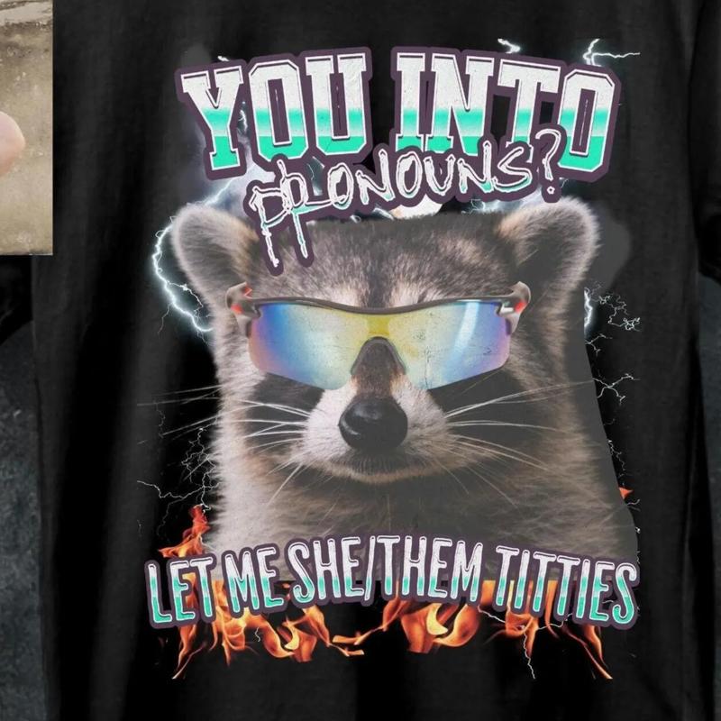 Stylish Pronouns Shirt, Funny Raccoon Tee, Inappropriate Meme T-Shirt, Ironic Humor Shirt, Trending Gift for Best Friend, Gift for Him & Her funny sw