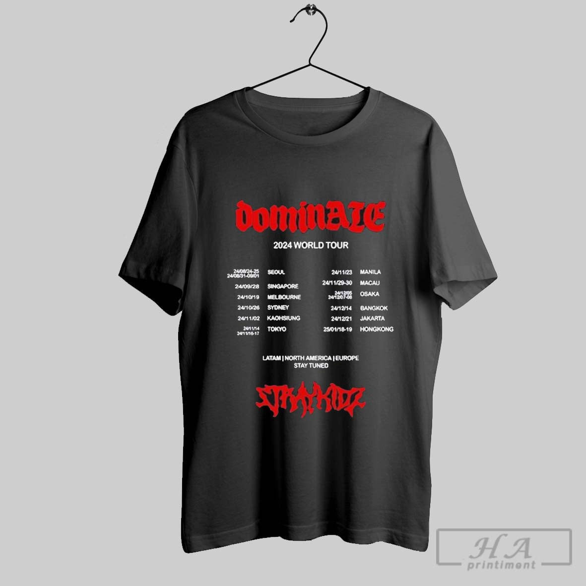 Stray Kids Dominate 2024 World Tour T Shirts