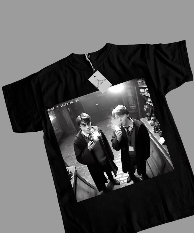 Harry and Ron Smoking T-Shirt, Potter Shirt, Wizarding Fan Shirt, Potterhead Christmas Birthday Gift Potter Book Funny 90s Vintage Meme Shirt Crewneck Shortsleeve